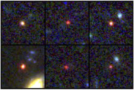 این تصویر که توسط ناسا و آژانس فضایی اروپا ارائه شده است، تصاویری از شش کهکشان عظیم نامزد را نشان می دهد که 500 تا 800 میلیون سال پس از انفجار بزرگ دیده شده اند. یکی از منابع نوری (پایین سمت چپ) می تواند به اندازه کهکشان راه شیری امروزی ما ستاره داشته باشد، اما 30 برابر فشرده تر است (ناسا از طریق AP)